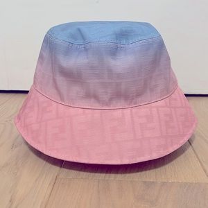 100% Authentic Fendi FF Logo Pink Blue Bucket Hat M